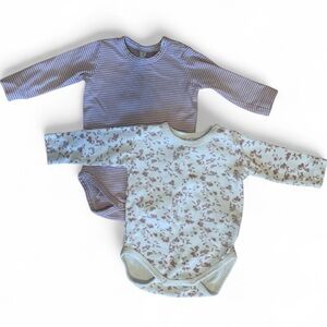Quincy Mae Jersey Bodysuit, 2 Pack 0-3 Months, French Garden, Rose Micro Stripe